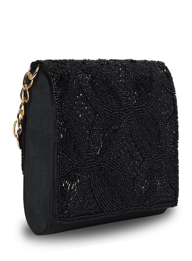 MARKQUES Black Pearl Embellished Beaded Handheld Wedding Purse Handbag For Women - Image 1